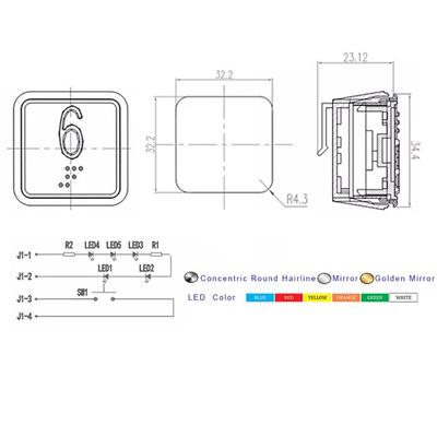 Lift Parts 32.5mm Square Elevator Control Buttons Elevator Push Button For Call LOP COP With Braille