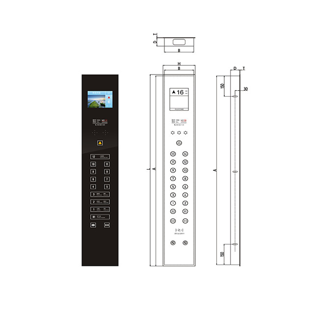 8 Inches Horizontal TFT Display Black Tempering Glass Elevator Cop Lop Hop Car Operation Panel Cop For Lift